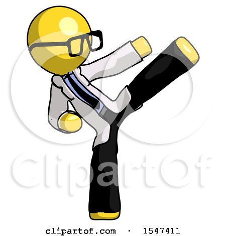 Yellow Doctor Scientist Man Ninja Kick Right by Leo Blanchette