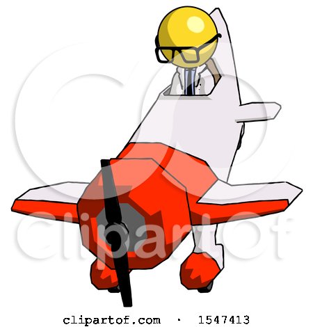 Yellow Doctor Scientist Man in Geebee Stunt Plane Descending Front Angle View by Leo Blanchette