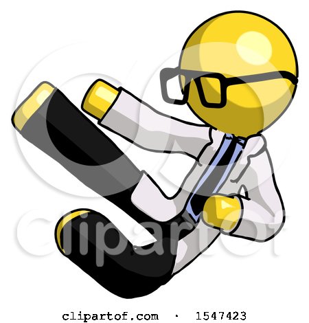 Yellow Doctor Scientist Man Flying Ninja Kick Left by Leo Blanchette