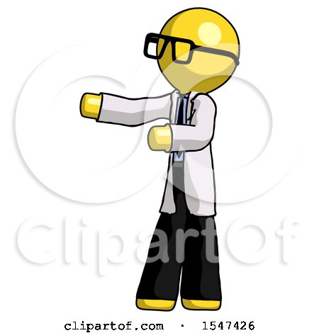 Yellow Doctor Scientist Man Presenting Something to His Right by Leo Blanchette