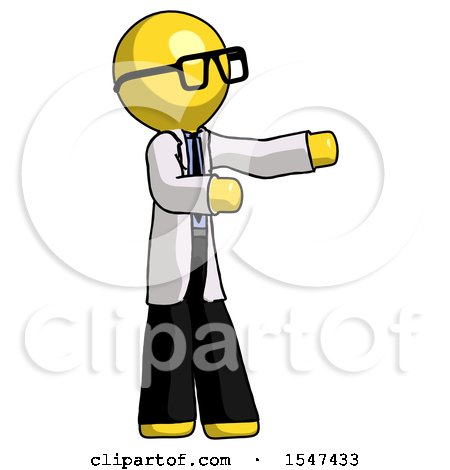 Yellow Doctor Scientist Man Presenting Something to His Left by Leo Blanchette