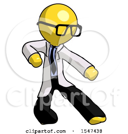 Yellow Doctor Scientist Man Karate Defense Pose Right by Leo Blanchette