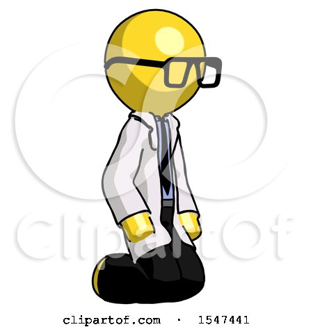 Yellow Doctor Scientist Man Kneeling Angle View Right by Leo Blanchette