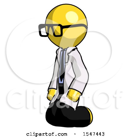 Yellow Doctor Scientist Man Kneeling Angle View Left by Leo Blanchette