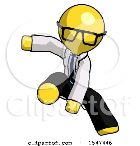Yellow Doctor Scientist Man Action Hero Jump Pose by Leo Blanchette