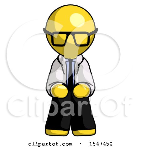 Yellow Doctor Scientist Man Squatting Facing Front by Leo Blanchette