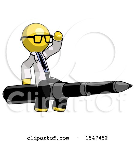 Yellow Doctor Scientist Man Riding a Pen like a Giant Rocket by Leo Blanchette