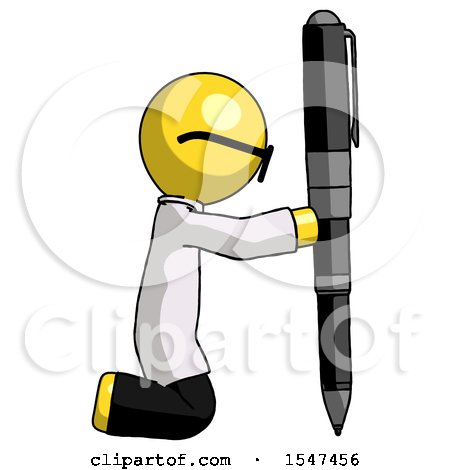 Yellow Doctor Scientist Man Posing with Giant Pen in Powerful yet Awkward Manner. by Leo Blanchette