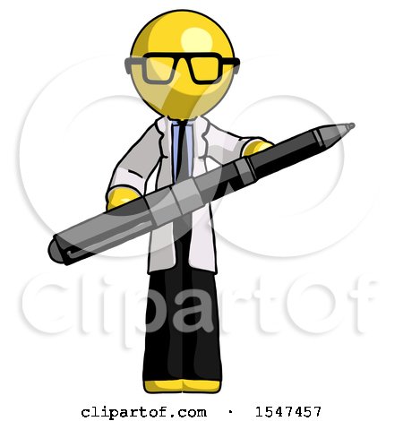 Yellow Doctor Scientist Man Posing Confidently with Giant Pen by Leo Blanchette