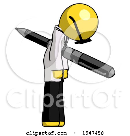 Yellow Doctor Scientist Man Impaled Through Chest with Giant Pen by Leo Blanchette