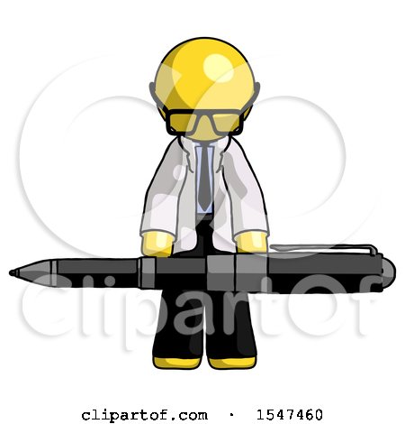 Yellow Doctor Scientist Man Weightlifting a Giant Pen by Leo Blanchette