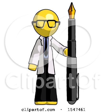 Yellow Doctor Scientist Man Holding Giant Calligraphy Pen by Leo Blanchette