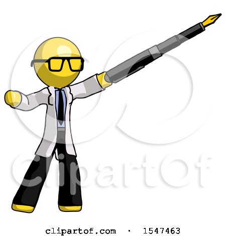 Yellow Doctor Scientist Man Pen Is Mightier Than the Sword Calligraphy Pose by Leo Blanchette