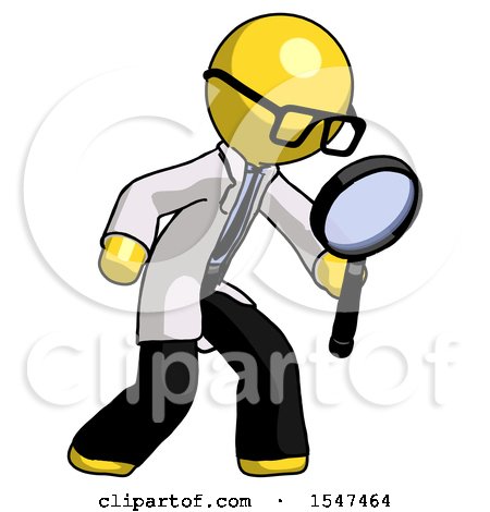 Yellow Doctor Scientist Man Inspecting with Large Magnifying Glass Right by Leo Blanchette