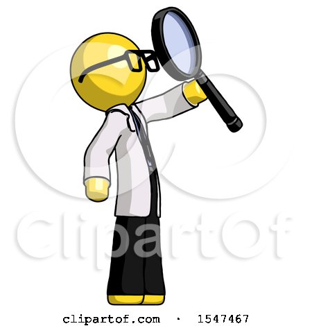 Yellow Doctor Scientist Man Inspecting with Large Magnifying Glass Facing up by Leo Blanchette