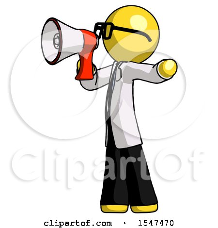 Yellow Doctor Scientist Man Shouting into Megaphone Bullhorn Facing Left by Leo Blanchette