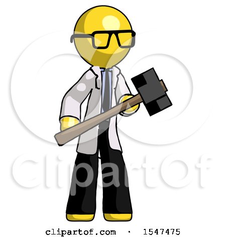 Yellow Doctor Scientist Man with Sledgehammer Standing Ready to Work or Defend by Leo Blanchette