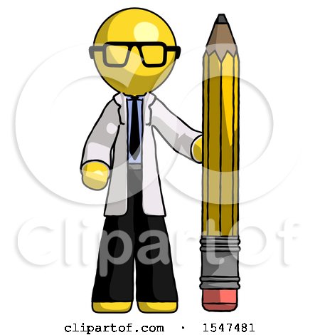 Yellow Doctor Scientist Man with Large Pencil Standing Ready to Write by Leo Blanchette