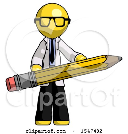 Yellow Doctor Scientist Man Writer or Blogger Holding Large Pencil by Leo Blanchette