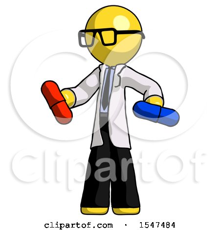 Yellow Doctor Scientist Man Red Pill or Blue Pill Concept by Leo Blanchette