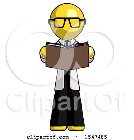 Yellow Doctor Scientist Man Reading Book While Standing up Facing Viewer by Leo Blanchette