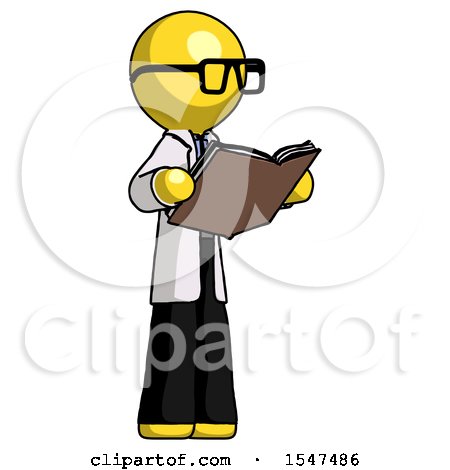 Yellow Doctor Scientist Man Reading Book While Standing up Facing Away by Leo Blanchette