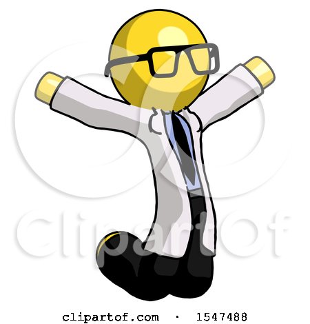 Yellow Doctor Scientist Man Jumping or Kneeling with Gladness by Leo Blanchette