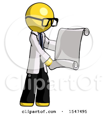 Yellow Doctor Scientist Man Holding Blueprints or Scroll by Leo Blanchette