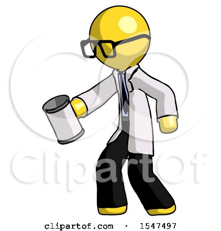 Yellow Doctor Scientist Man Begger Holding Can Begging or Asking for Charity Facing Left by Leo Blanchette