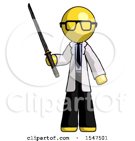 Yellow Doctor Scientist Man Standing up with Ninja Sword Katana by Leo Blanchette