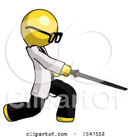 Yellow Doctor Scientist Man with Ninja Sword Katana Slicing or Striking Something by Leo Blanchette