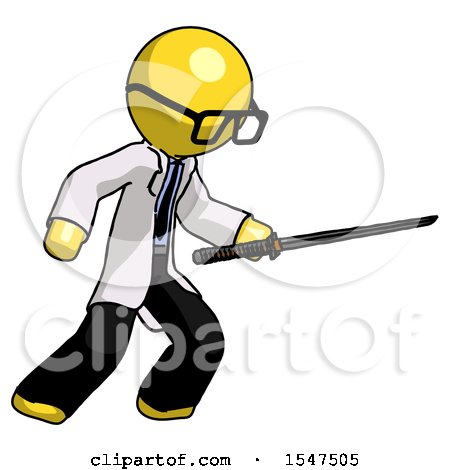Yellow Doctor Scientist Man Stabbing with Ninja Sword Katana by Leo Blanchette