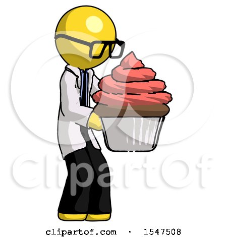 Yellow Doctor Scientist Man Holding Large Cupcake Ready to Eat or Serve by Leo Blanchette