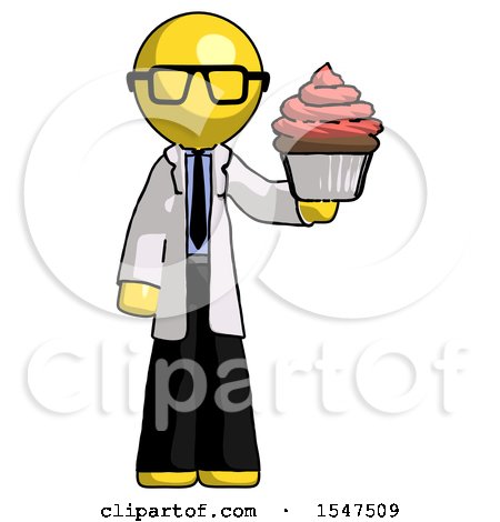 Yellow Doctor Scientist Man Presenting Pink Cupcake to Viewer by Leo Blanchette