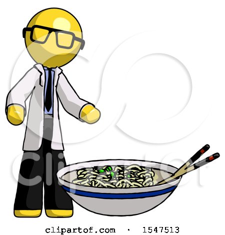 Yellow Doctor Scientist Man and Noodle Bowl, Giant Soup Restaraunt Concept by Leo Blanchette