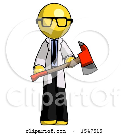 Yellow Doctor Scientist Man Holding Red Fire Fighter's Ax by Leo Blanchette