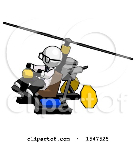 White Doctor Scientist Man Flying in Gyrocopter Front Side Angle Top View by Leo Blanchette