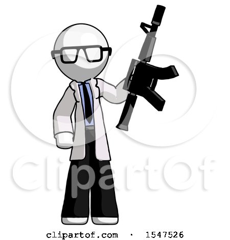 White Doctor Scientist Man Holding Automatic Gun by Leo Blanchette