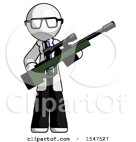 White Doctor Scientist Man Holding Sniper Rifle Gun by Leo Blanchette