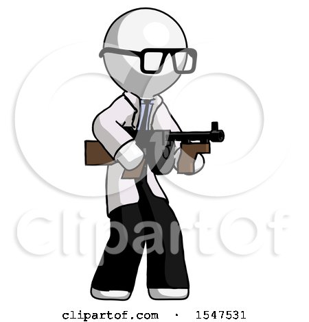 White Doctor Scientist Man Tommy Gun Gangster Shooting Pose by Leo Blanchette