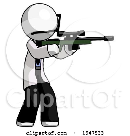 White Doctor Scientist Man Shooting Sniper Rifle by Leo Blanchette