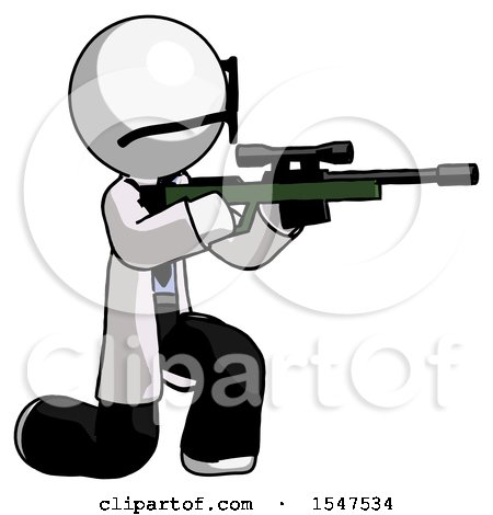 White Doctor Scientist Man Kneeling Shooting Sniper Rifle by Leo Blanchette