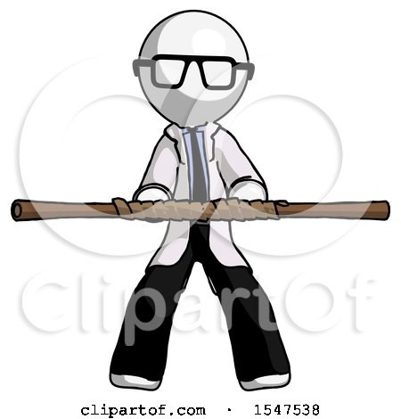 White Doctor Scientist Man Bo Staff Kung Fu Defense Pose by Leo Blanchette