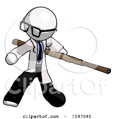 White Doctor Scientist Man Bo Staff Action Hero Kung Fu Pose by Leo Blanchette
