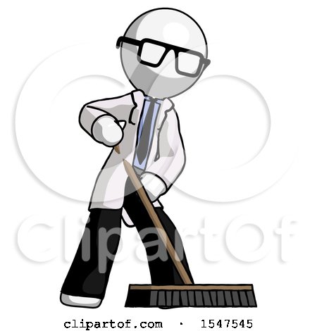 White Doctor Scientist Man Cleaning Services Janitor Sweeping Floor with Push Broom by Leo Blanchette