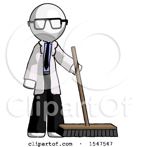 White Doctor Scientist Man Standing with Industrial Broom by Leo Blanchette