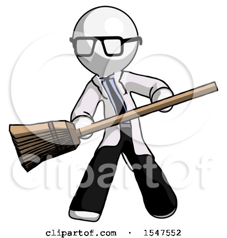 White Doctor Scientist Man Broom Fighter Defense Pose by Leo Blanchette