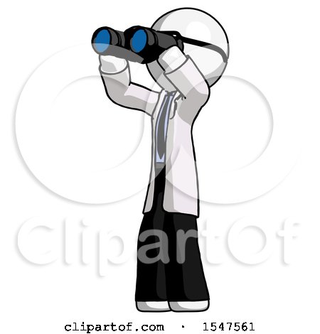 White Doctor Scientist Man Looking Through Binoculars to the Left by Leo Blanchette