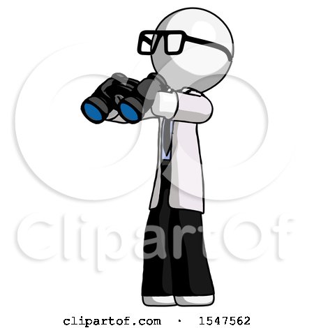 White Doctor Scientist Man Holding Binoculars Ready to Look Left by Leo Blanchette