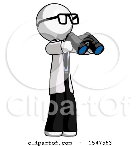 White Doctor Scientist Man Holding Binoculars Ready to Look Right by Leo Blanchette